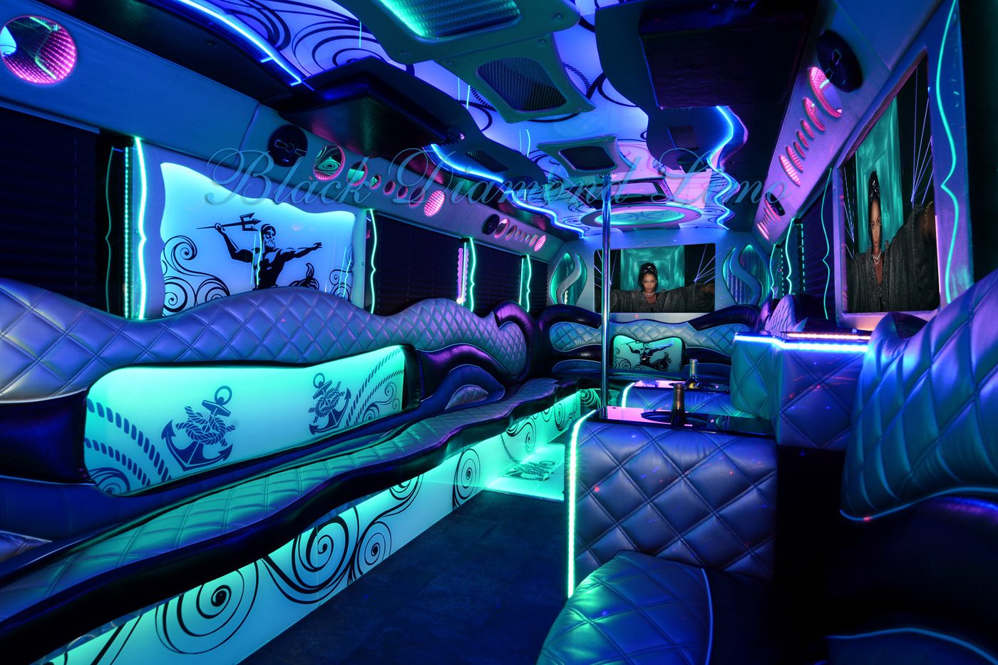 Large party bus, interior